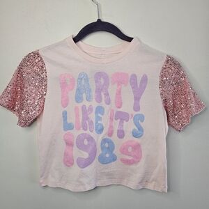 NWOT Girl's Pink Sequin Sleeve Party Shirt Size 5